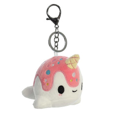 Aurora Nomwhal clip-on stuffed animal front view in soft minky fabric for cozy decor.