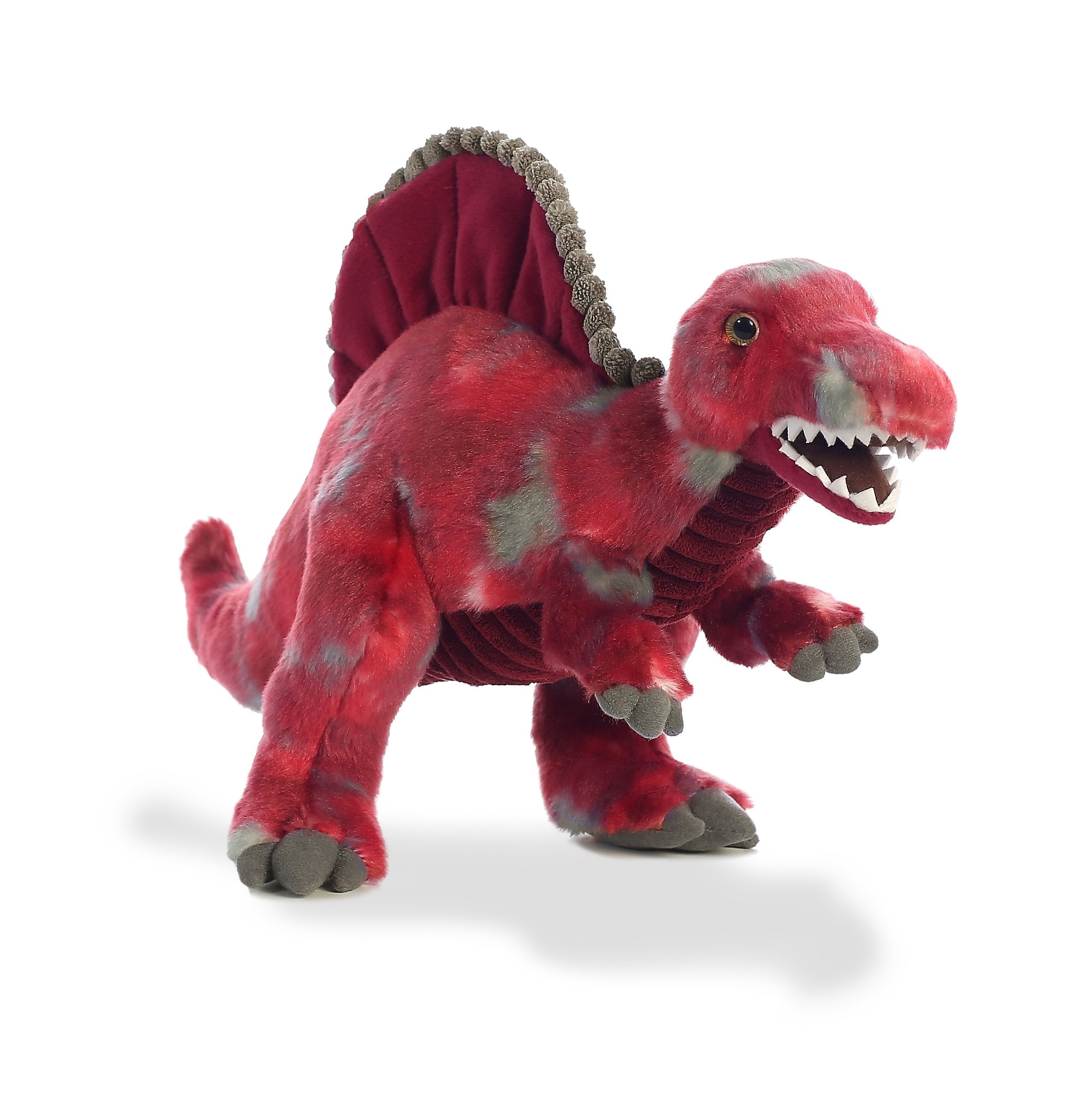 Aurora Spinosaurus plush features embroidered details for durable, safe play.