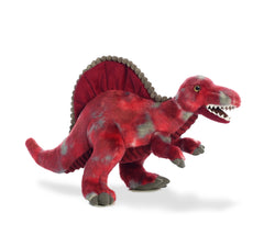 Aurora Spinosaurus plush in red and gray, perfect for bedtime cuddles and imaginative play.