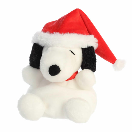 Aurora Festive Peanuts Santa Snoopy Palm Pals front view showing soft cuddly holiday friend.