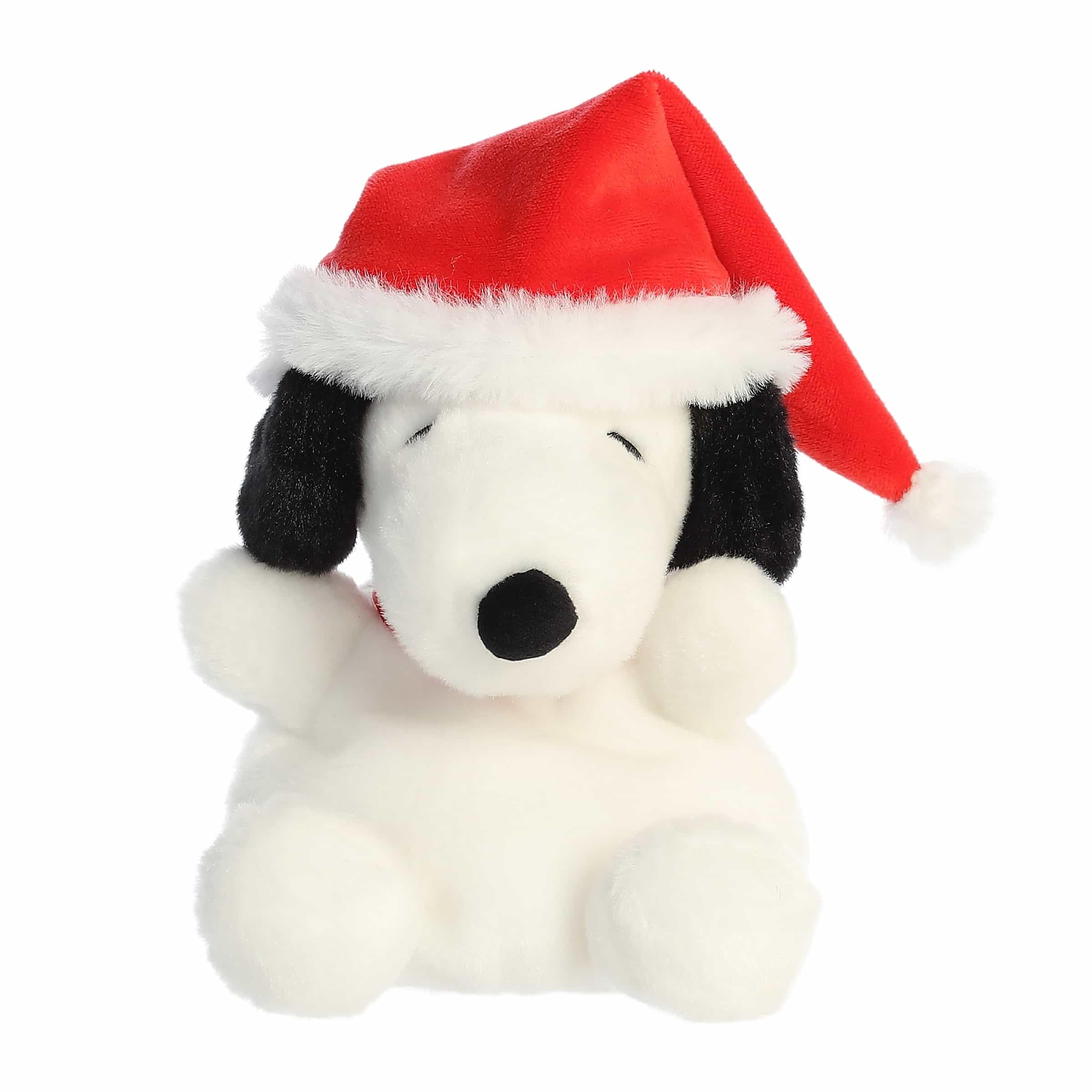 Aurora Festive Peanuts Santa Snoopy Palm Pals side view highlights compact, portable holiday companion.