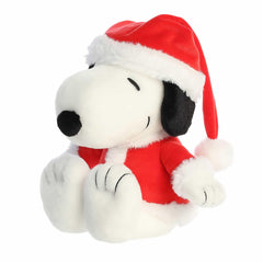 Aurora festive peanuts santa snoopy plush, front view, ideal for holiday decor.