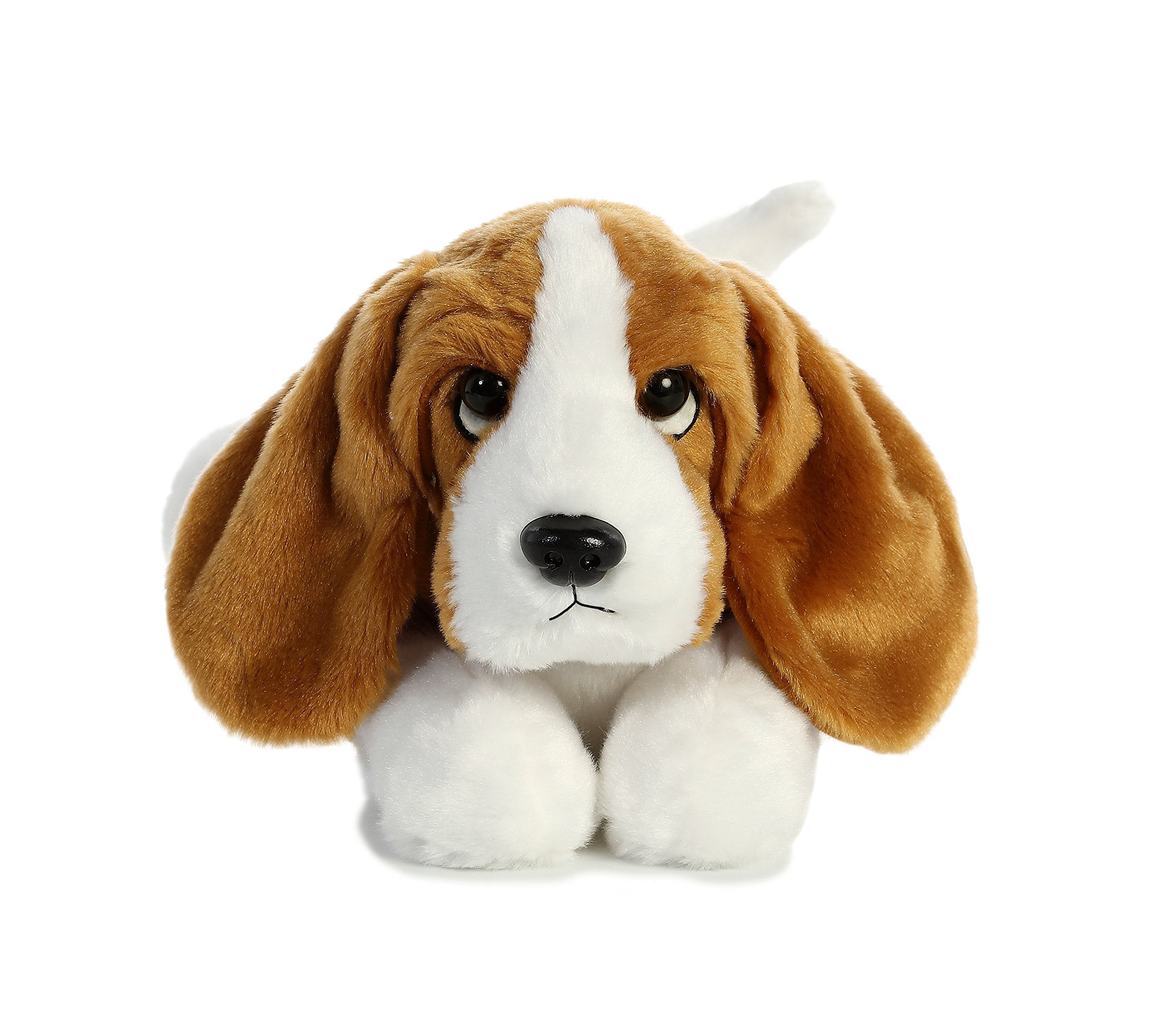 Aurora Flopsie Basset Hound resting-on-belly pose encourages imaginative play.