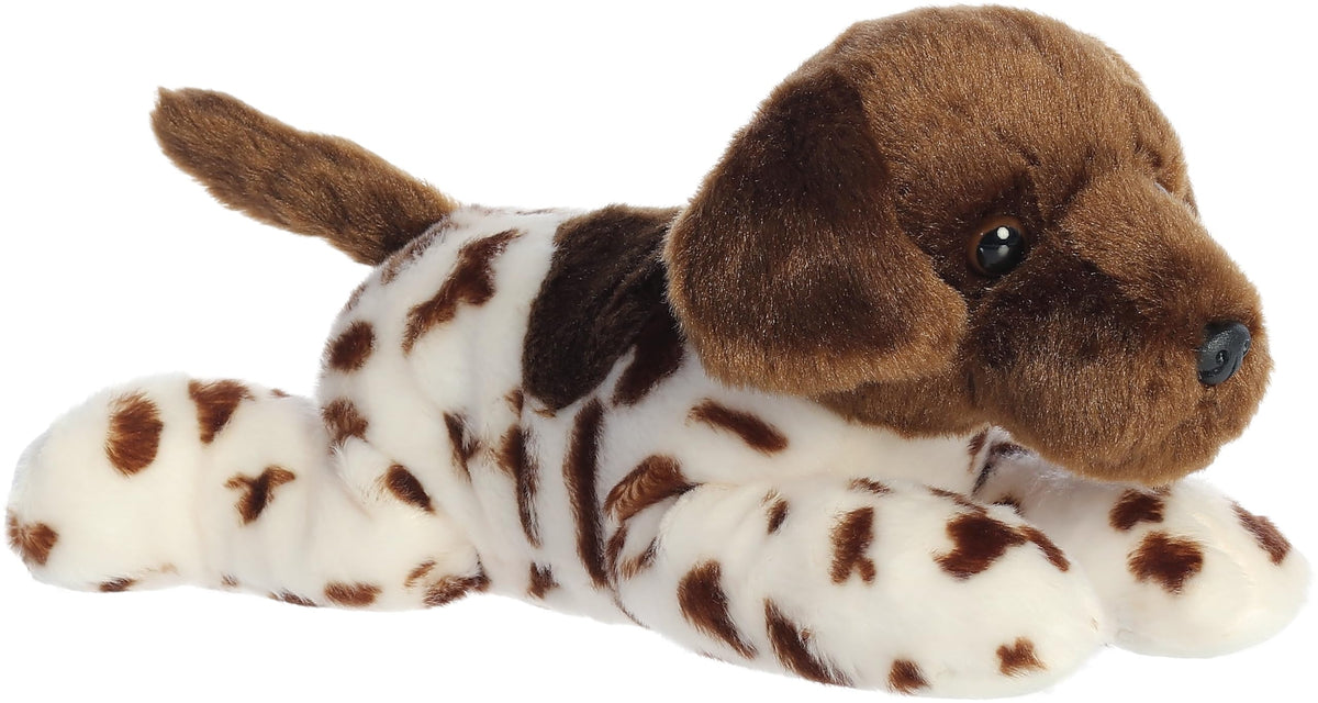 Aurora Gio German Shorthair Flopsie plush with brown spots for imaginative play