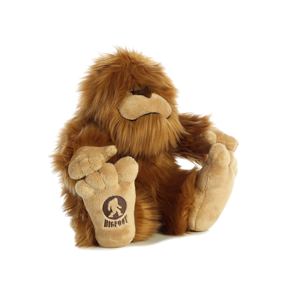 Aurora fluffy brown hair Big Foot plush ready for imaginative play.