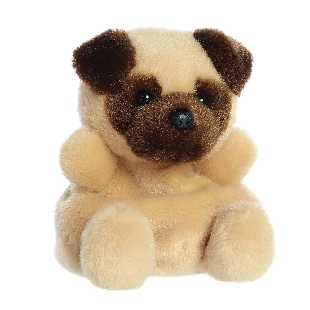 Aurora Frankie Pug Palm Pals face close-up showing soft cuddly plush for cozy play