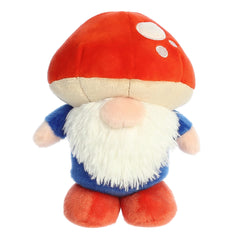 Aurora Gnomlinis Mushroom Gnome red plush closeup showing soft fabric for cozy decor.