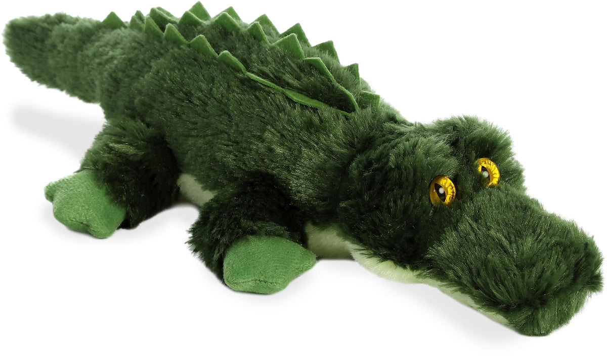 Aurora Gotcha mini Flopsie alligator close-up showing soft green plush for cuddling.