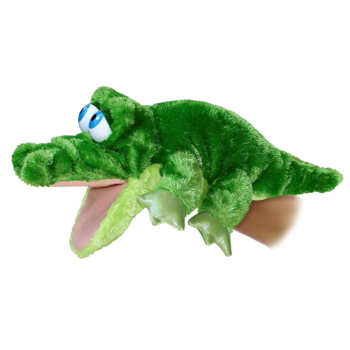 Aurora Grator green hand puppet ready for storytelling and playful learning.