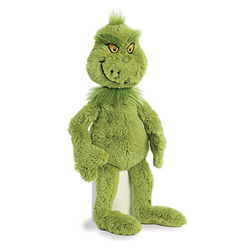 Aurora Grinch plush close-up face shows mischievous grin and green fur