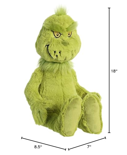 Aurora Grinch plush hugging pose, soft materials ideal for display or play