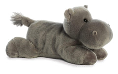 Aurora Howie Hippo resting belly view emphasizes easy play and relaxed posture