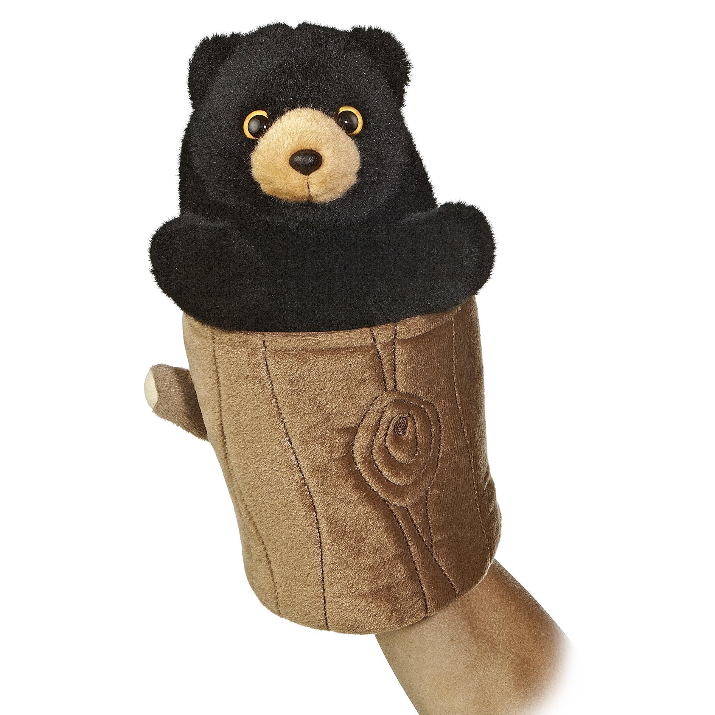 Aurora Interactive Hand Puppet Black Bear with pop-up feature boosts imagination.