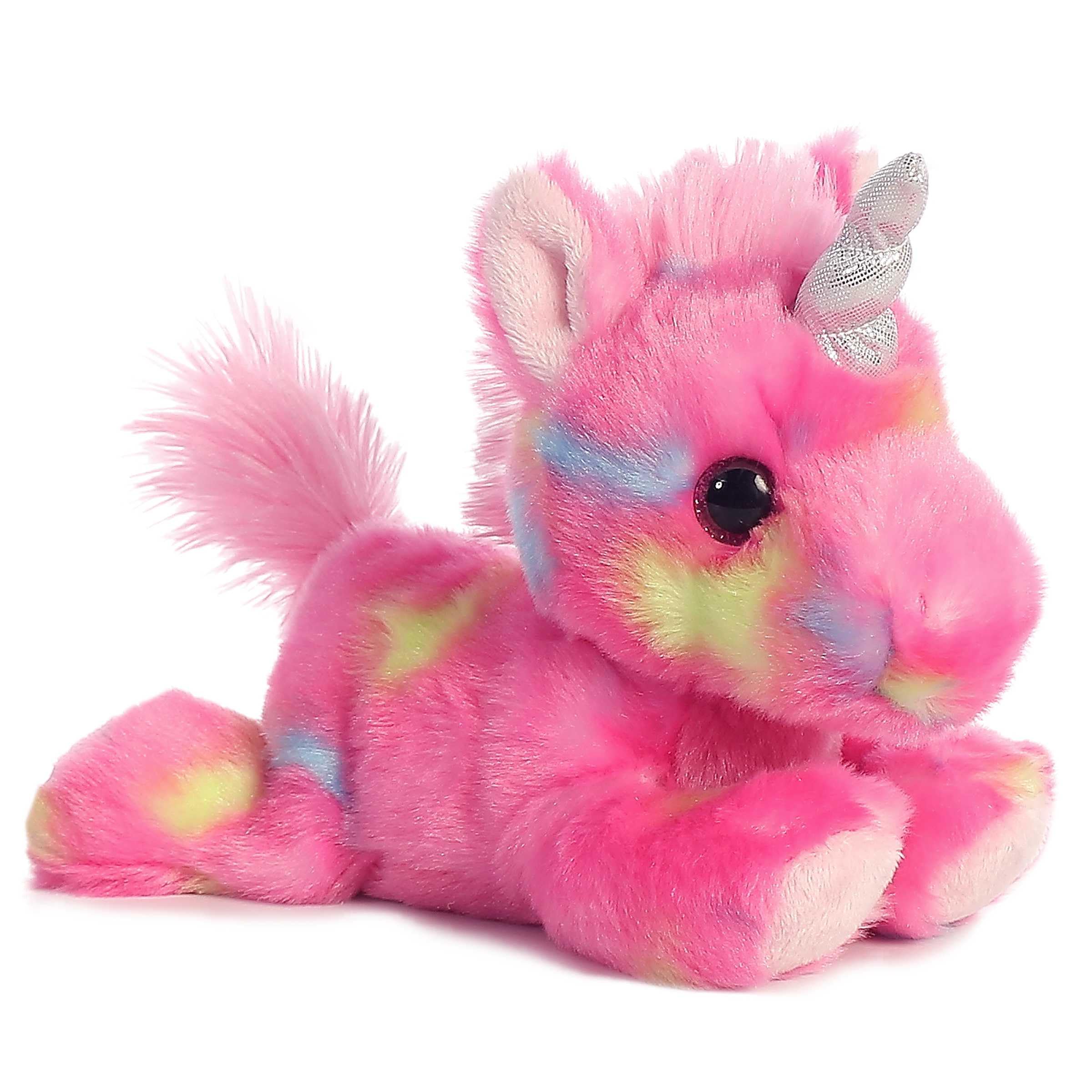 Aurora Jellyroll Unicorn plush with eye-catching multi-color design for imaginative play and cuddles.