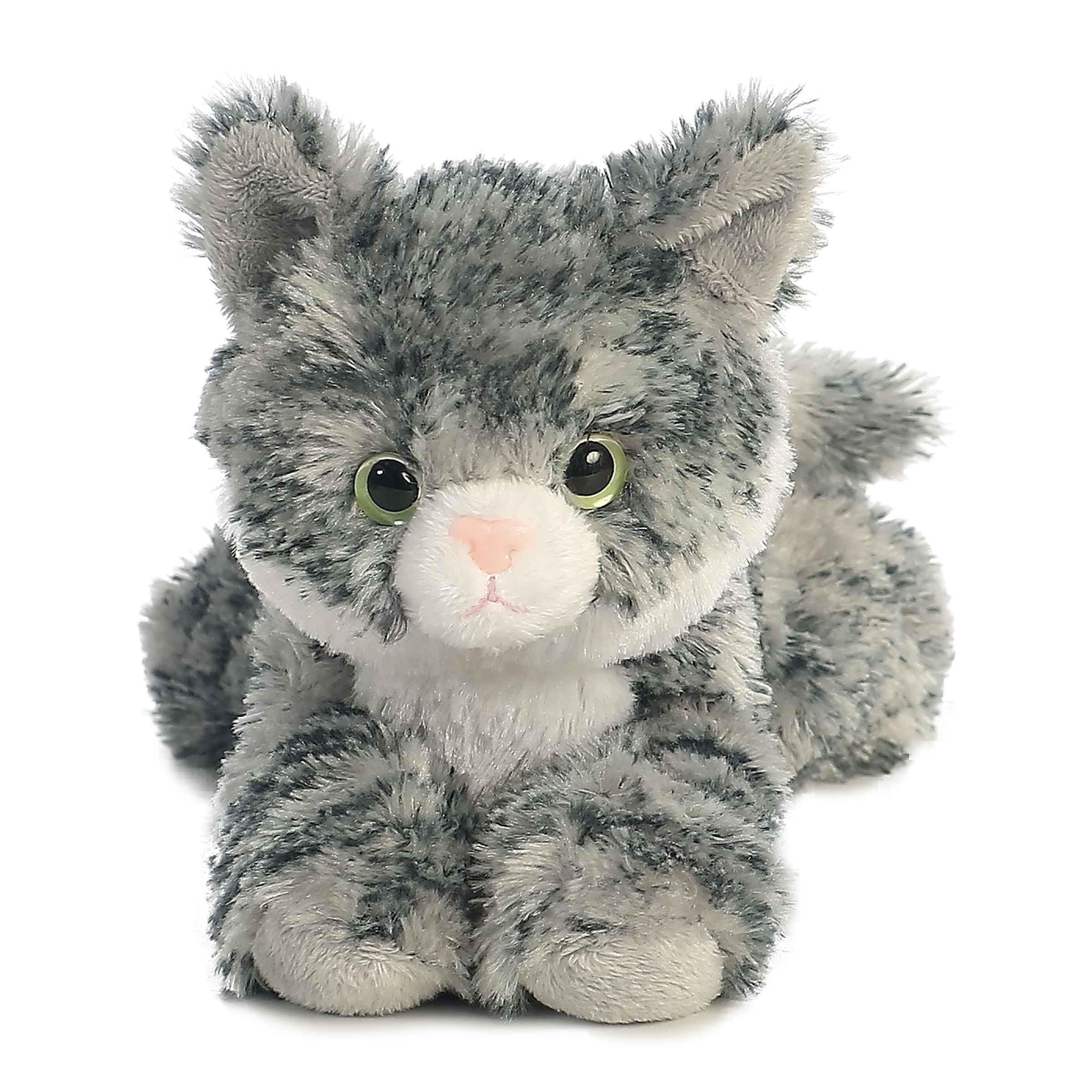 Aurora Lily mini Flopsie gray-striped cat eyes twinkle, encouraging imaginative play.