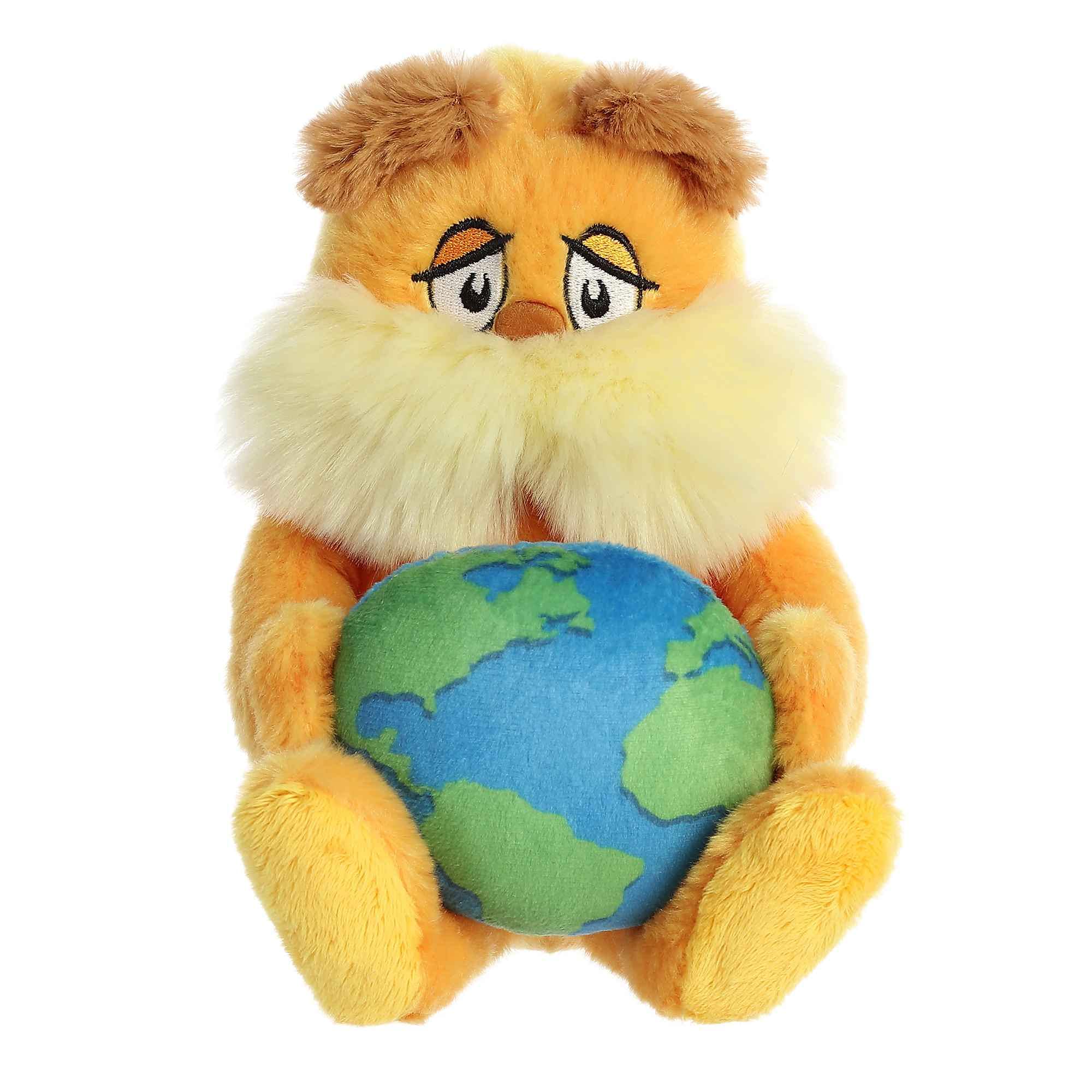 Aurora Lorax Earth Plush front view, a cuddly planet-bearing companion.