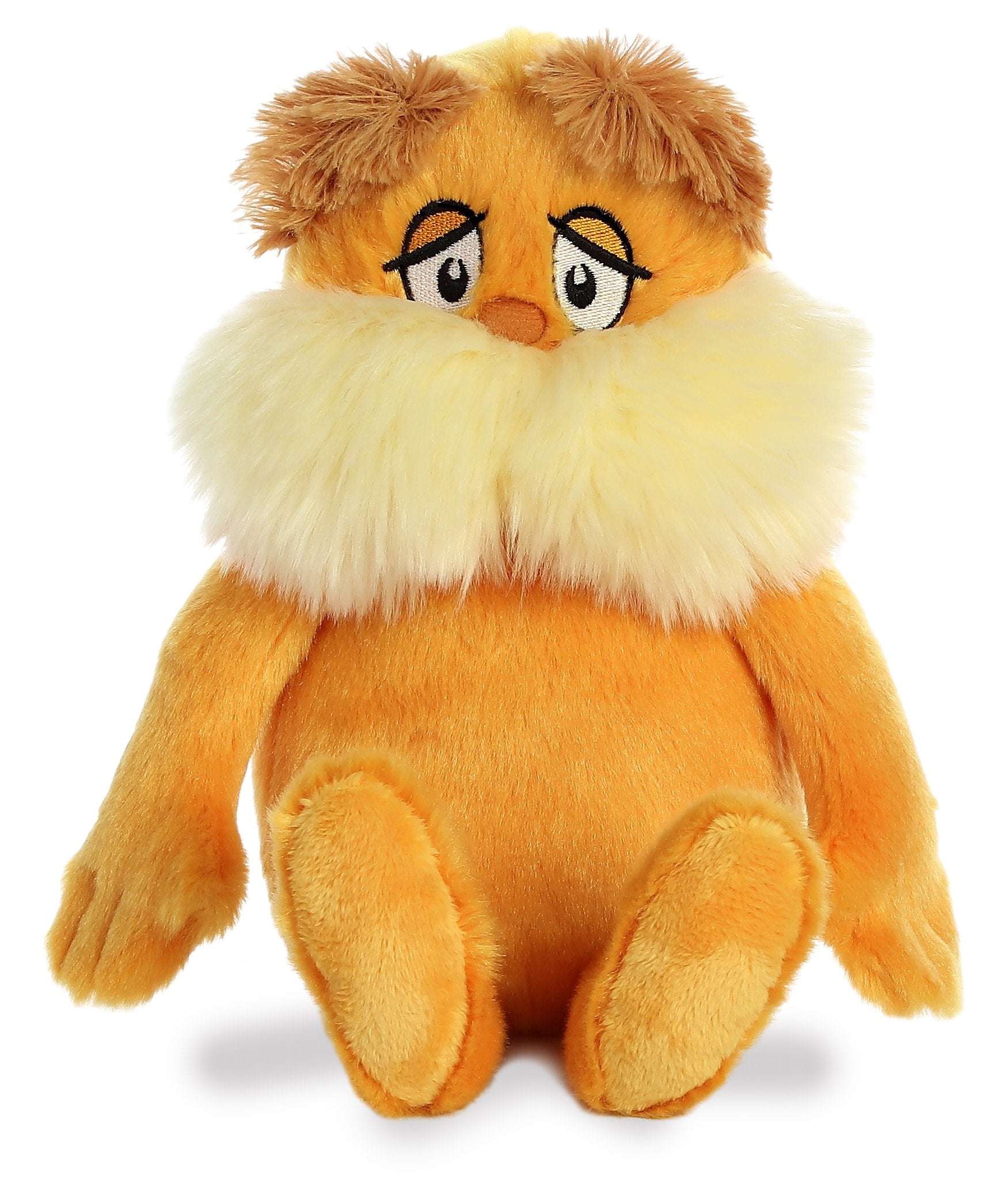 Aurora Lorax plush side view shows iconic silhouette for display.