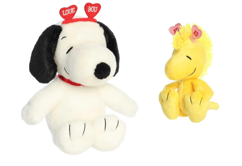 Aurora Love On The Mind Snoopy plush with heart headband for cuddly play.