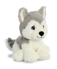 Aurora Precious Moments Malakai Wolf Plush showing a gentle face for bedtime companionship.