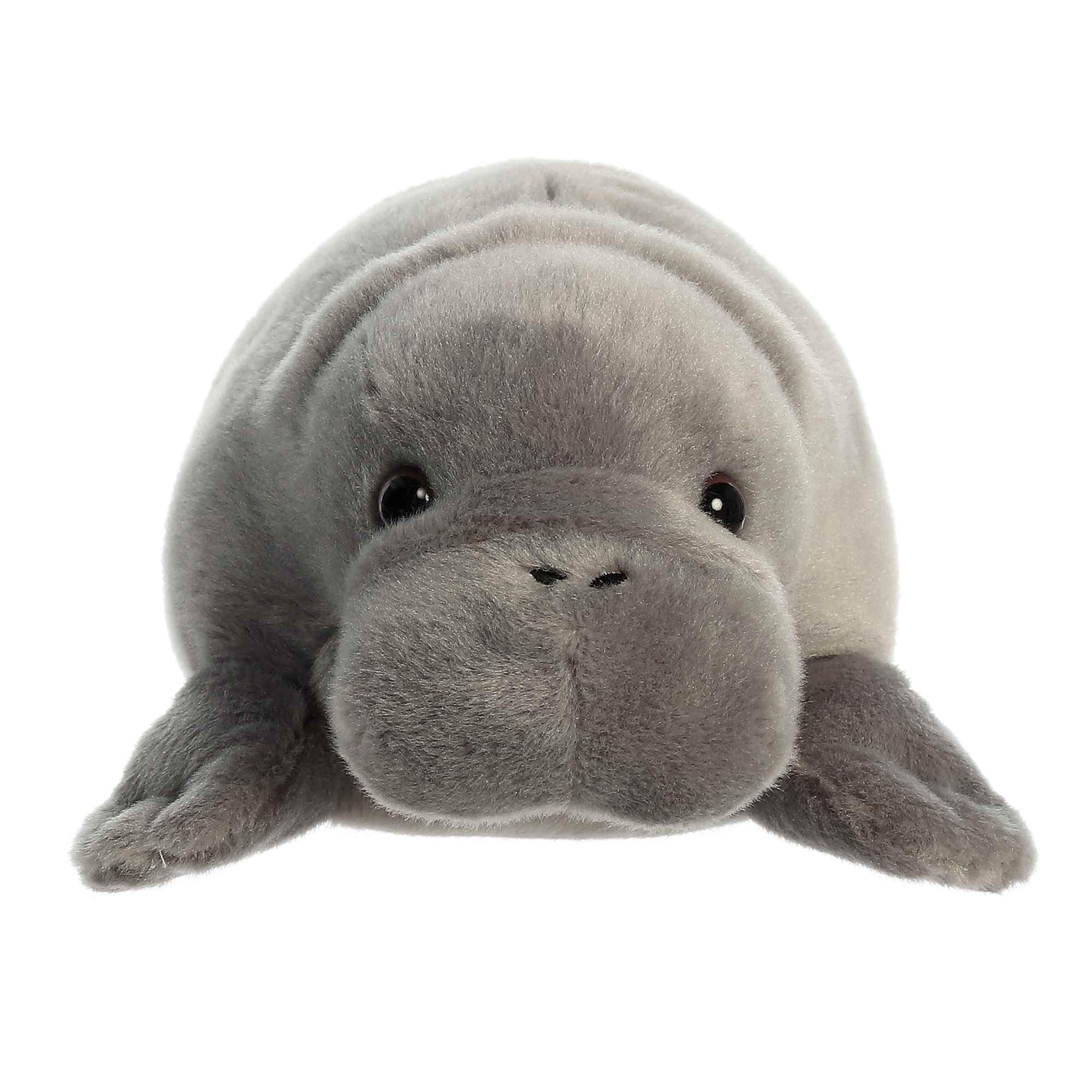 Aurora Manny Manatee Flopsie body: full gray plush ready for cuddling.