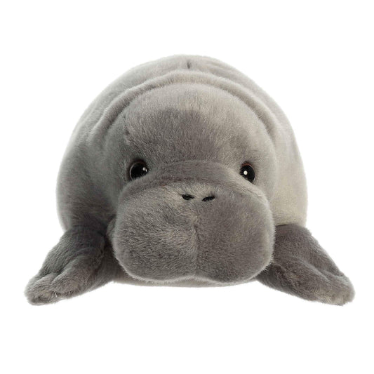 Aurora Manny Manatee Flopsie body: full gray plush ready for cuddling.