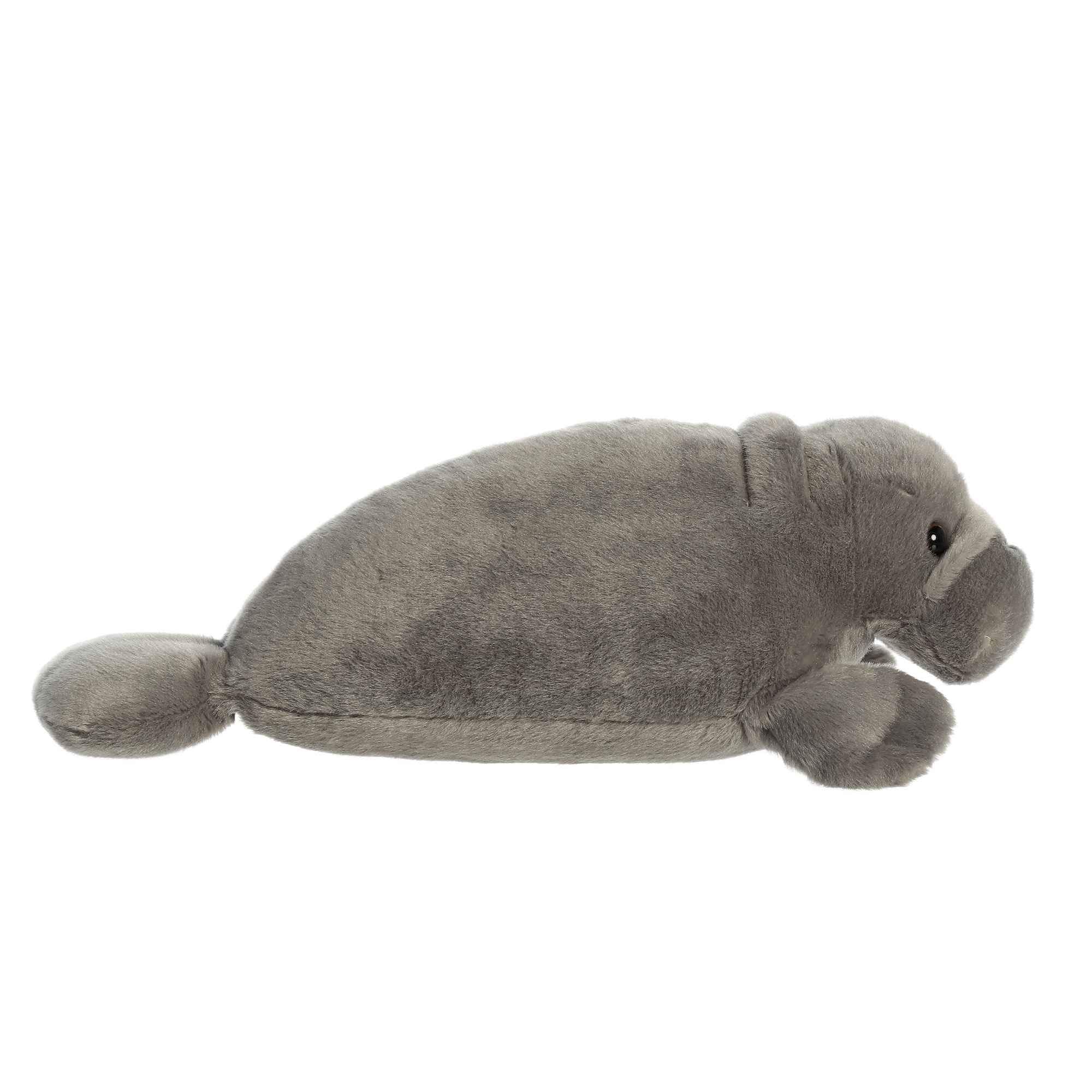 Aurora Manny Manatee Flopsie resting-belly: stable design supports easy, safe play.