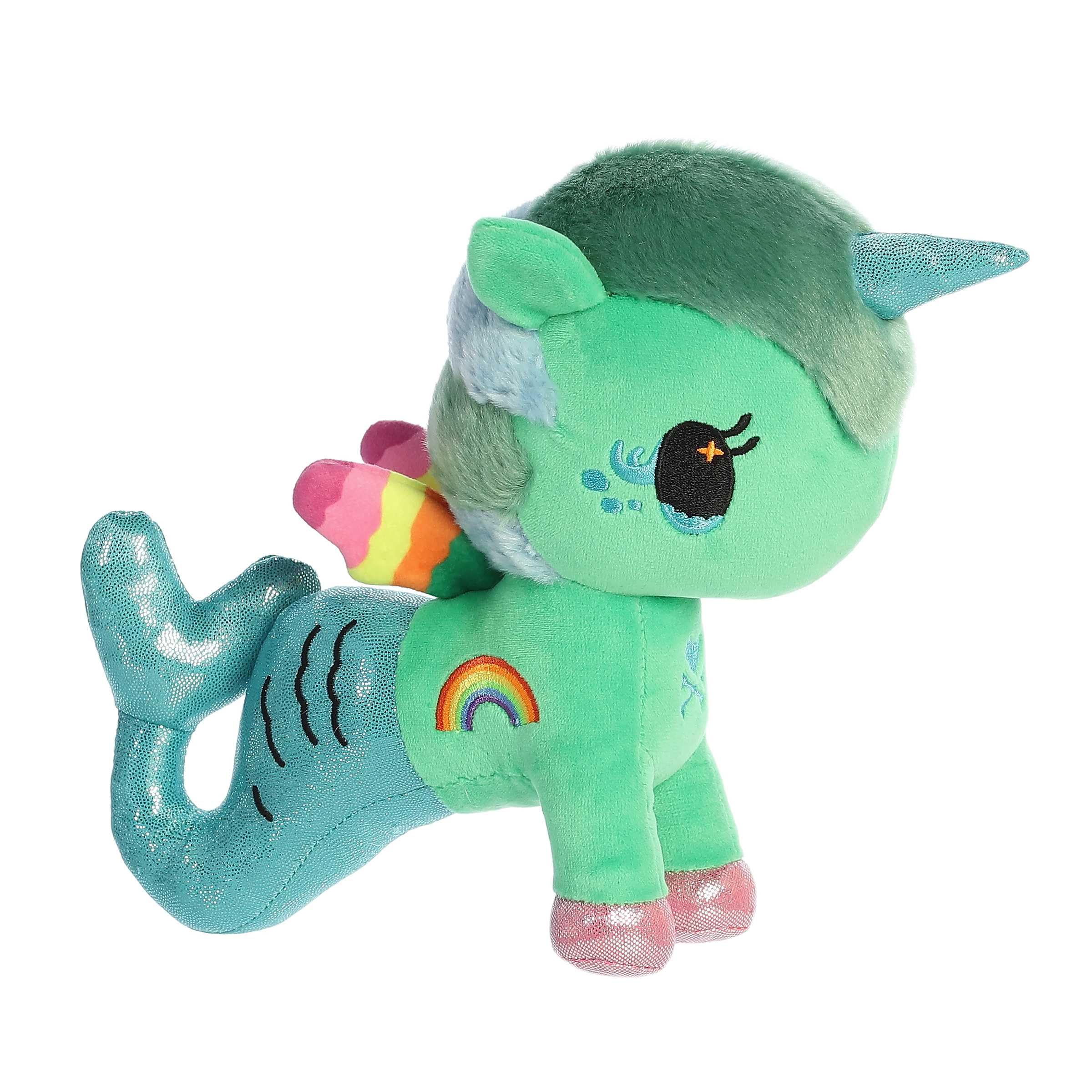 Aurora Mermicorno Isla plush in bright green, soft surface ideal for a collectible display.
