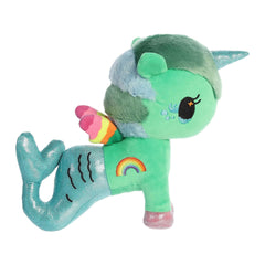 Aurora Mermicorno Isla plush in soft green velvet, ideal as a decor accent.