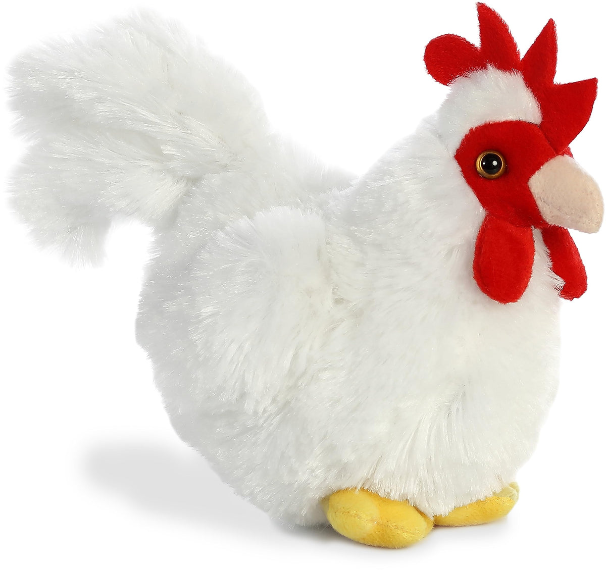 Aurora Mini Flopsie Chicken plush front view, ideal for cuddling and imaginative play.