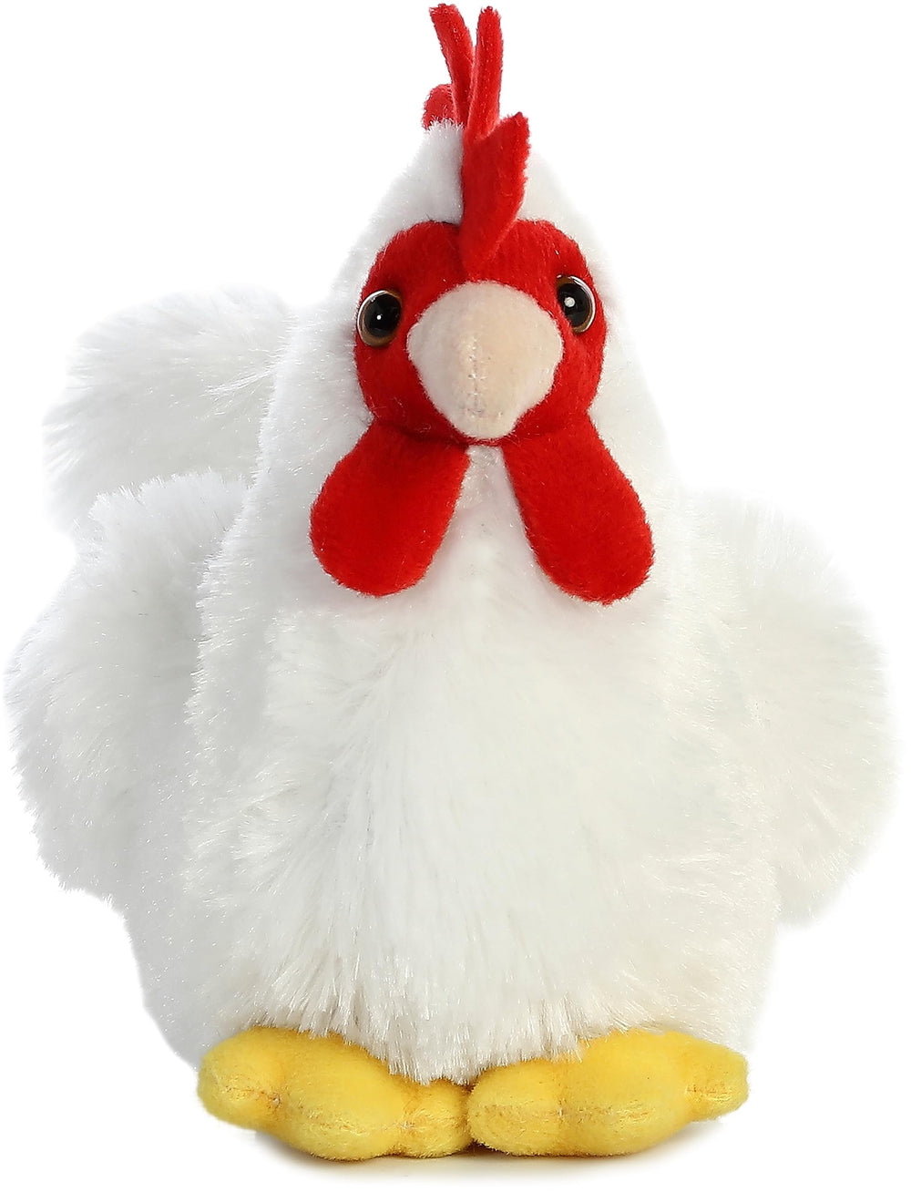 Aurora Mini Flopsie Chicken plush close-up shows cloud-soft white fur for comforting hugs.