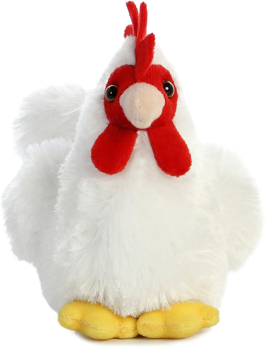 Aurora Mini Flopsie Chicken plush close-up shows cloud-soft white fur for comforting hugs.