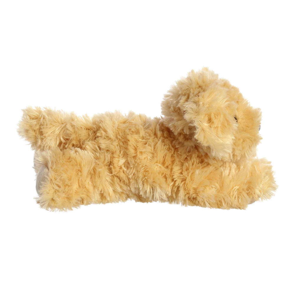 Aurora Ginny Goldendoodle rest-on-belly pose supports easy play