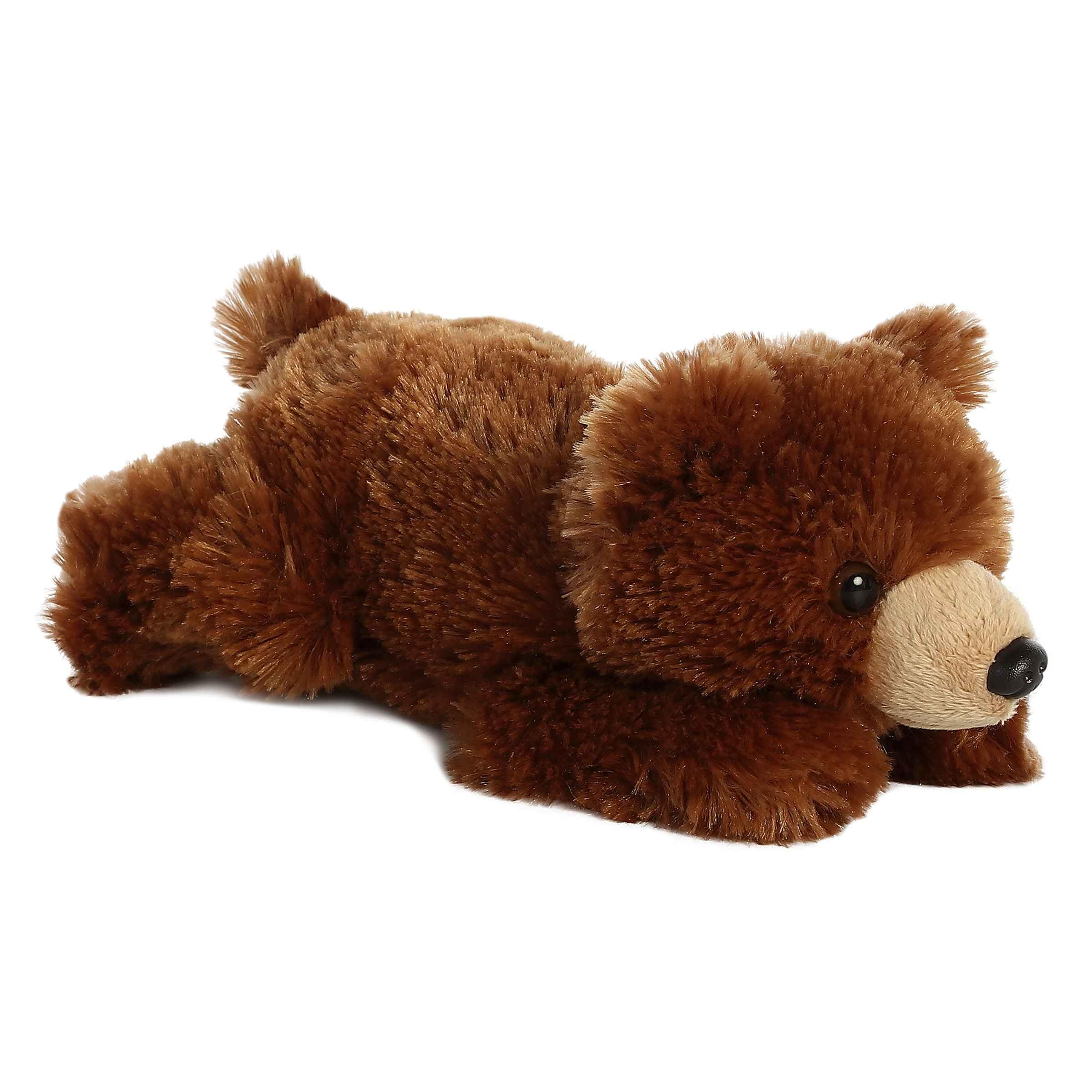 Aurora Mini Flopsie Grizzly Bear plush with soft brown fur for cozy cuddles