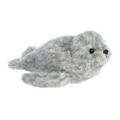 Aurora Mini Flopsie Harbor Seal gray 8-inch front view, cuddly sea friend for kids.