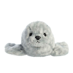 Aurora Mini Flopsie Harbor Seal gray 8-inch side pose, ideal cuddle companion for bedtime.