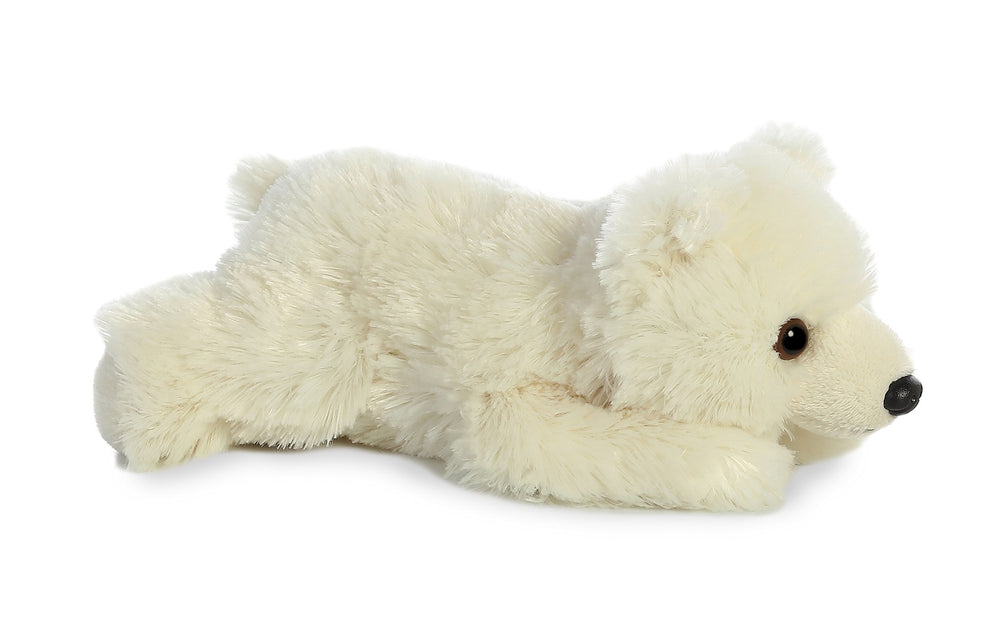 Aurora Polar Bear Mini Flopsie, belly-rest pose for easy pretend play.