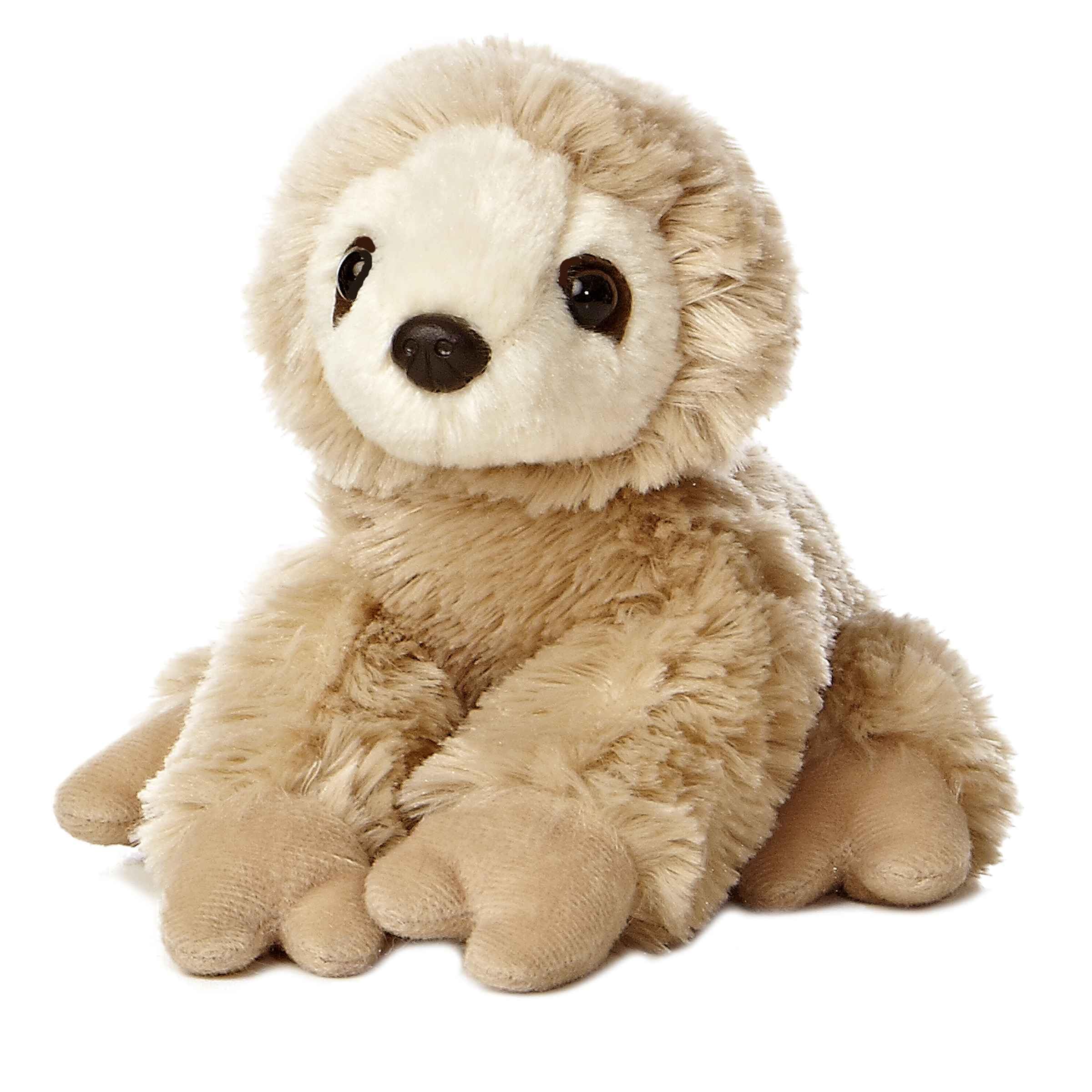 Aurora Mini Flopsie Sloth 8in beige face plush for cuddling and display.