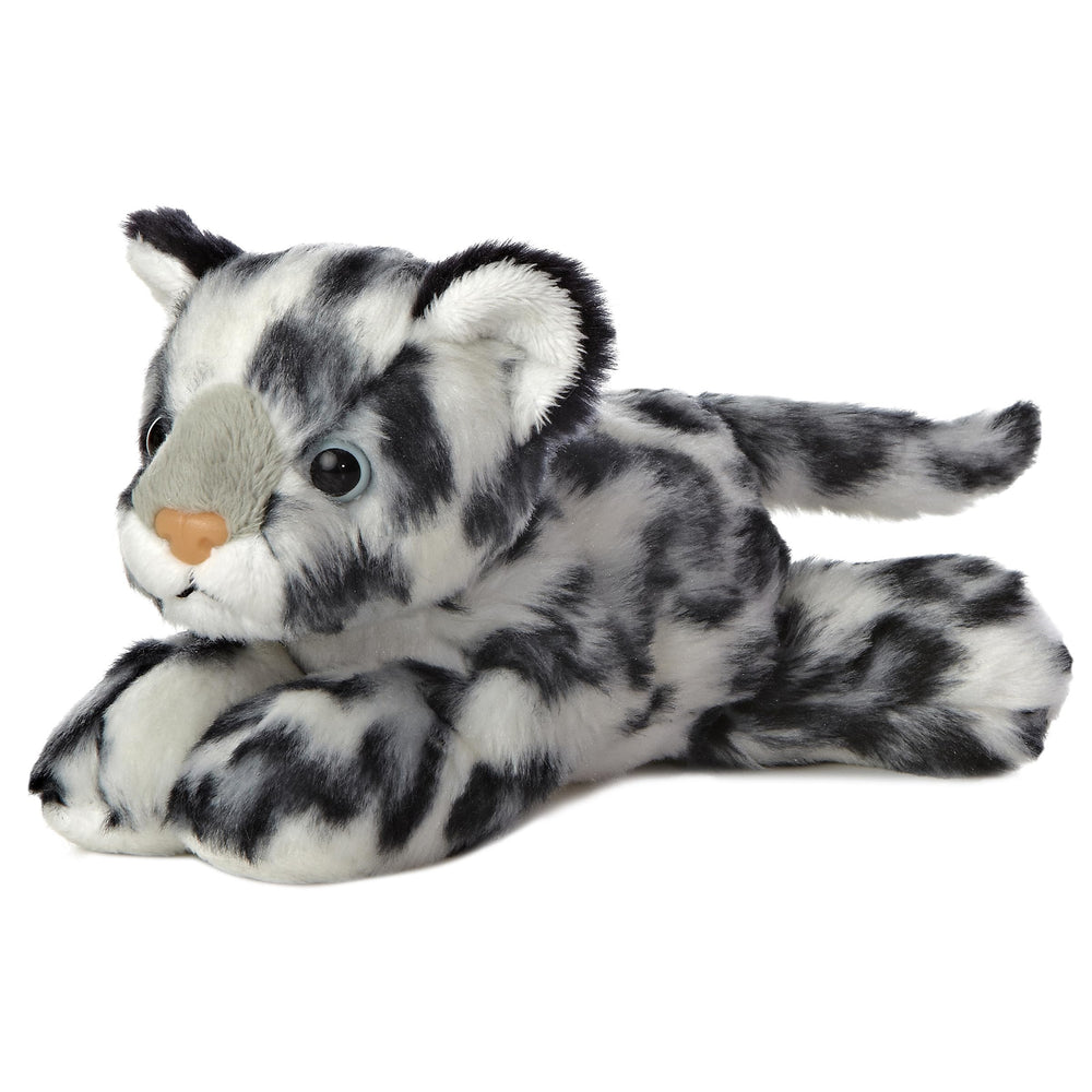 Aurora Mini Flopsie Snow Leopard 8in with blue eyes for cuddly adventures.