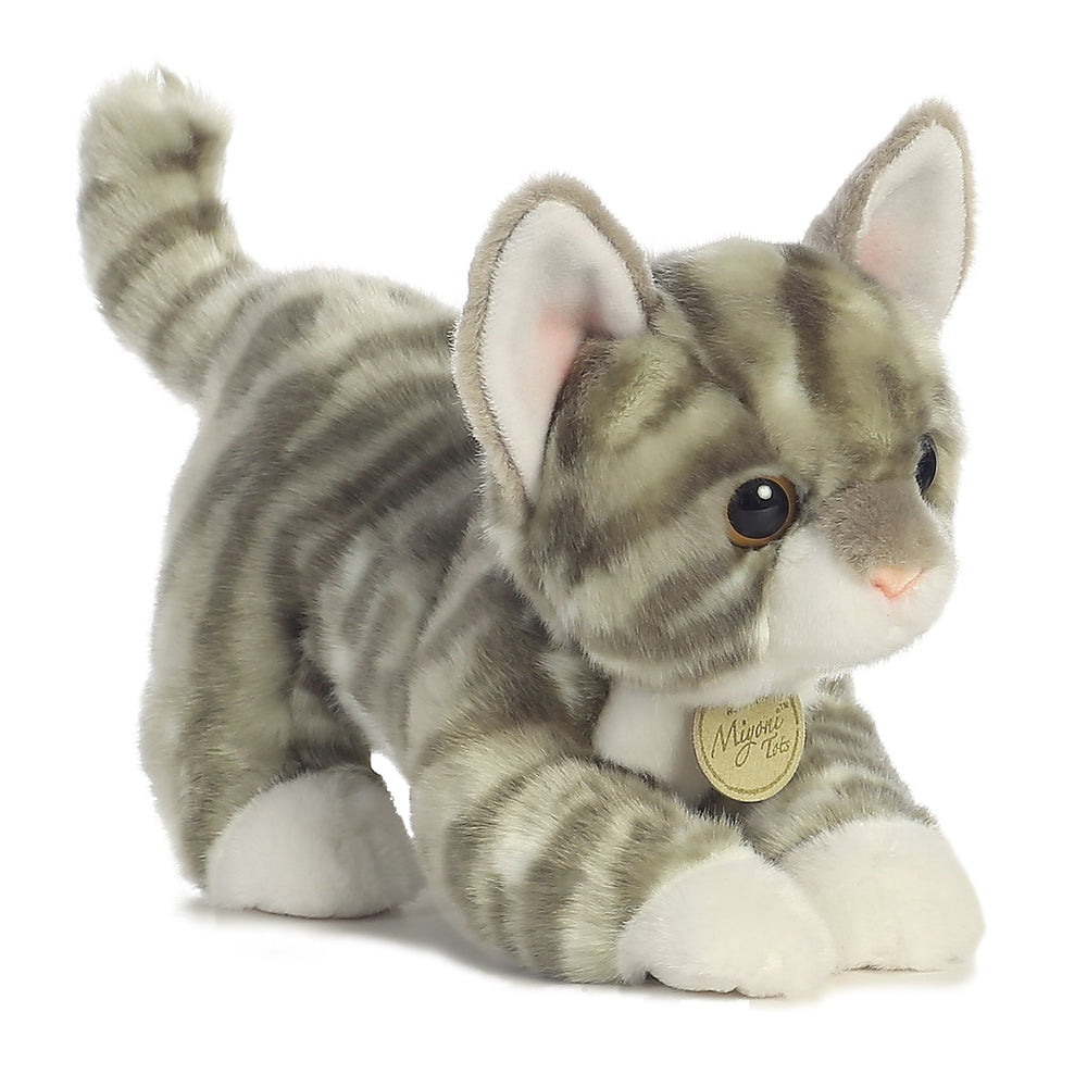 Aurora Miyoni 9-inch Grey Tabby Kitten front view for display and collection