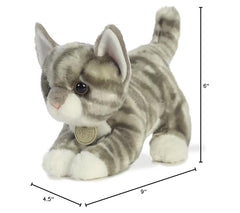 Aurora Miyoni 9-inch Grey Tabby Kitten plush fabric highlighting durability for gentle play