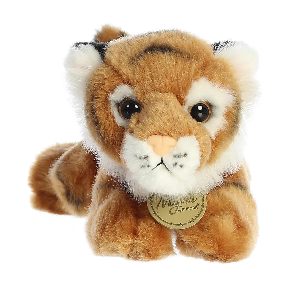 Close-up of Aurora Miyoni Bengal Tiger plush showing lifelike details.