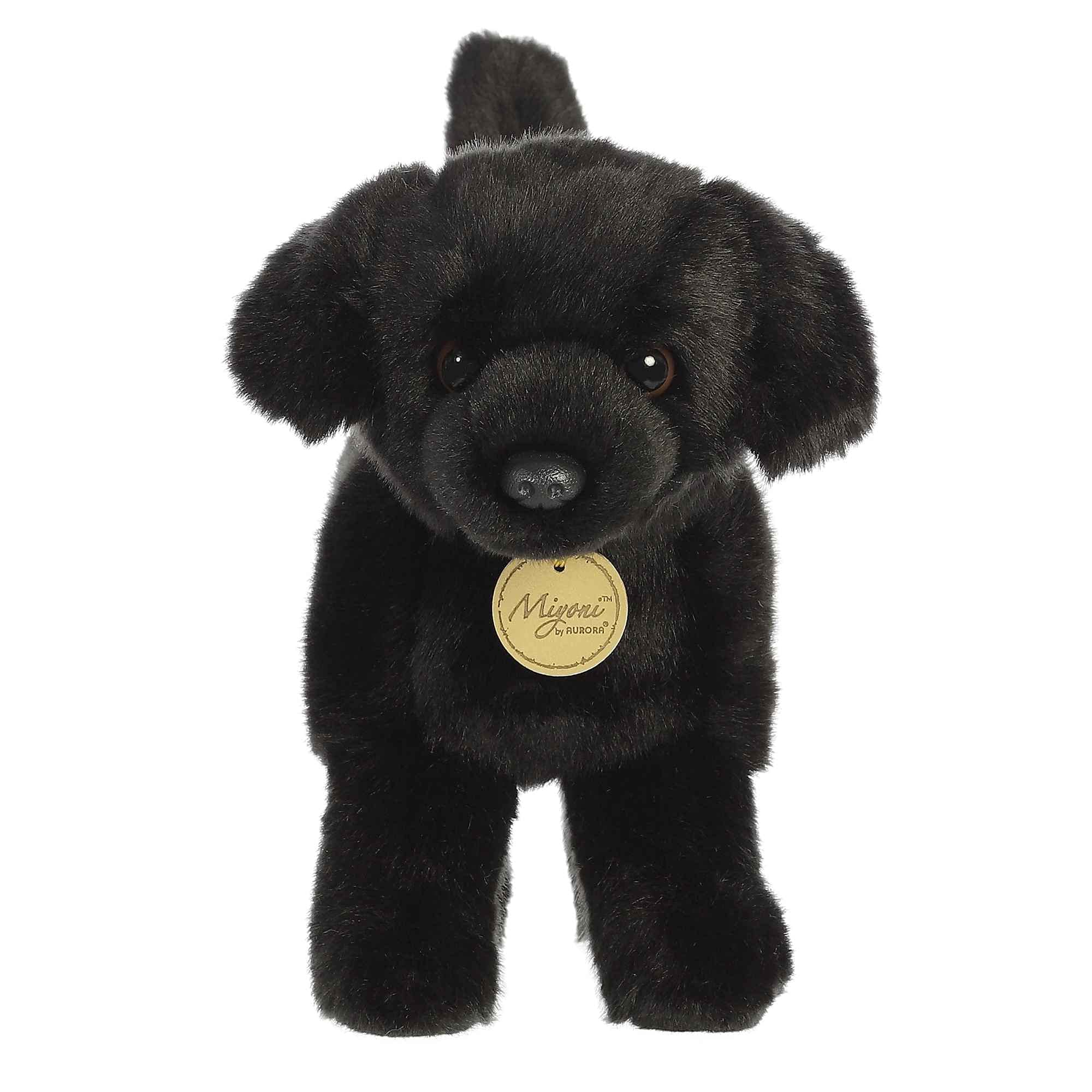 Aurora Miyoni Black Labrador plush shows a sturdy 3D body for lasting companionship