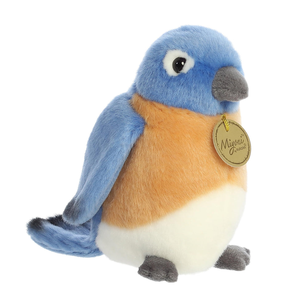 Aurora Miyoni Bluebird stuffed animal with lifelike detail, perfect for shelf decor.