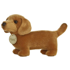 Aurora Miyoni dachshund stuffed animal in brown, lifelike detail, a cuddly companion for kids and collectors.