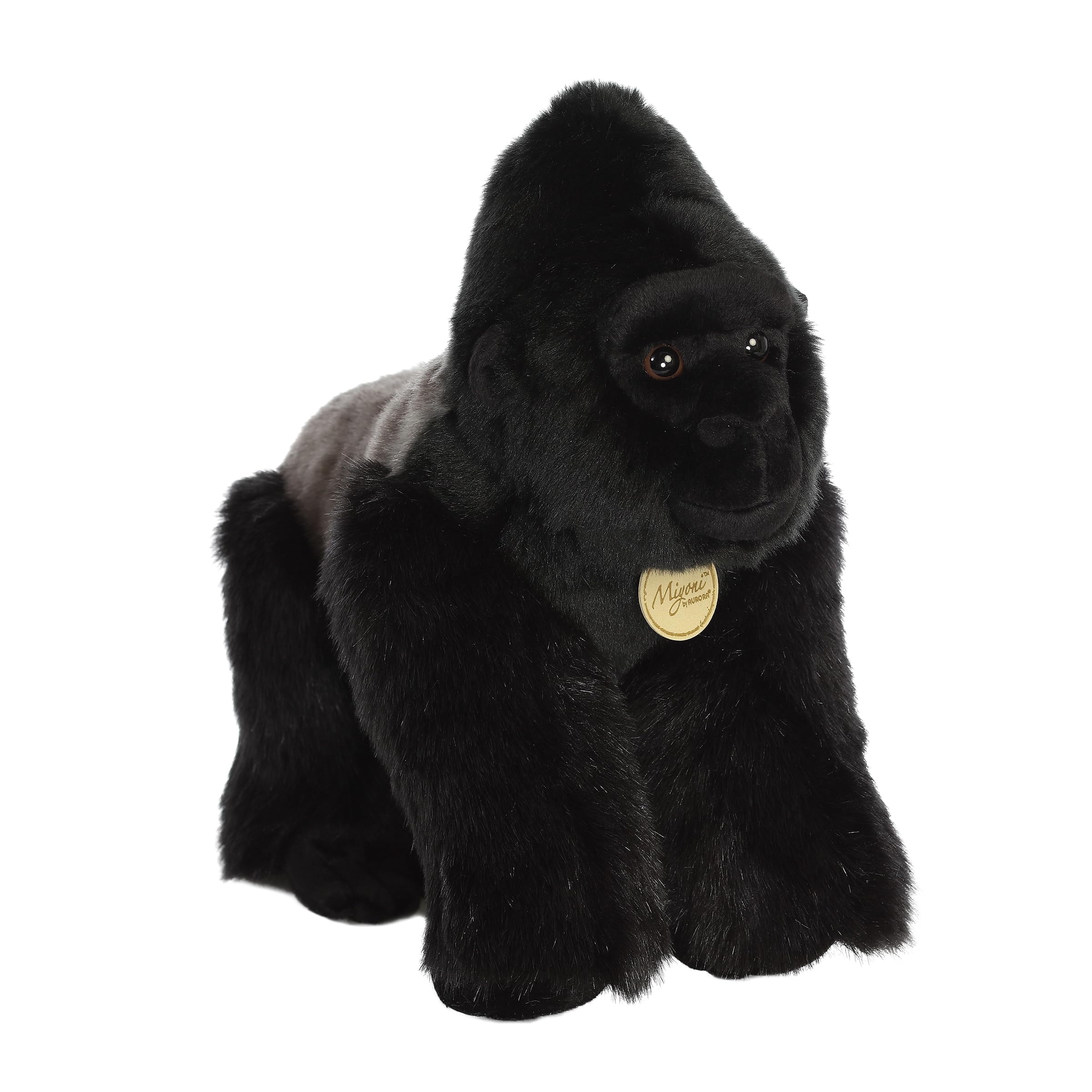 Aurora Miyoni Silverback Gorilla plush side view enhances realistic display on shelves.