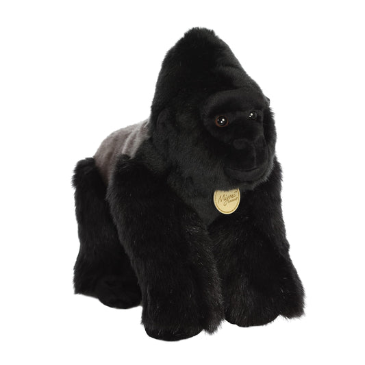 Aurora Miyoni Silverback Gorilla plush side view enhances realistic display on shelves.