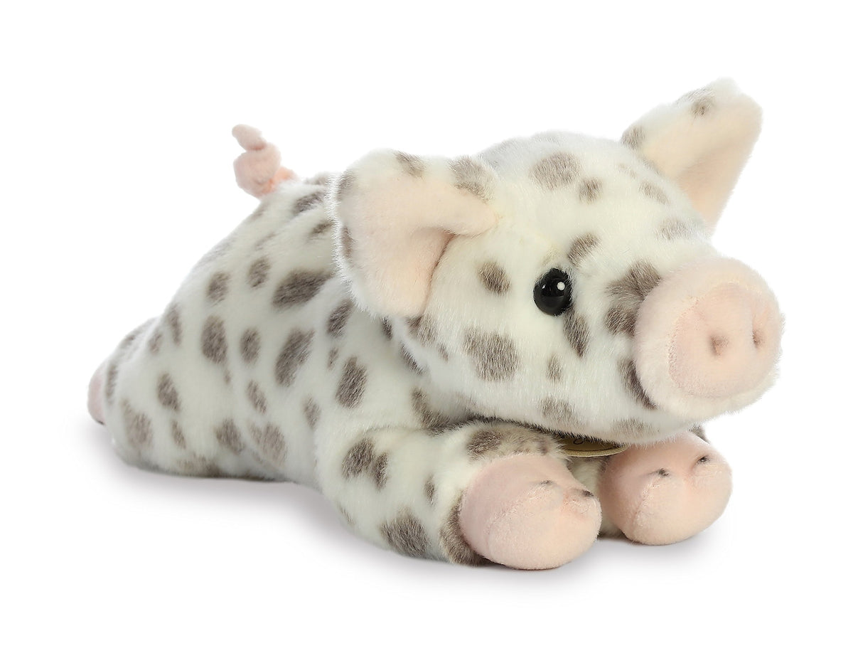 Aurora Miyoni spotted piglet plush in white, lifelike texture for cuddling and decorative display.