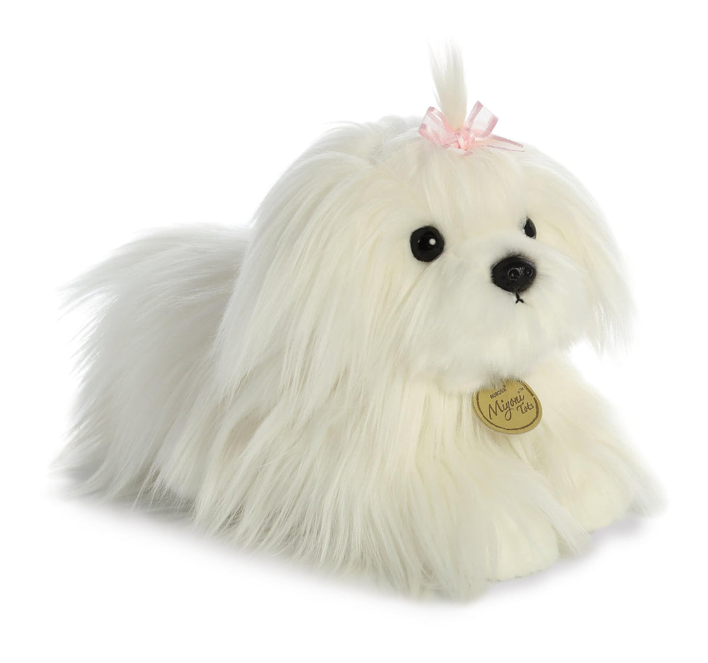 Aurora Miyoni Tots Maltese Puppy plush face detail, perfect for room decor and cuddle play.