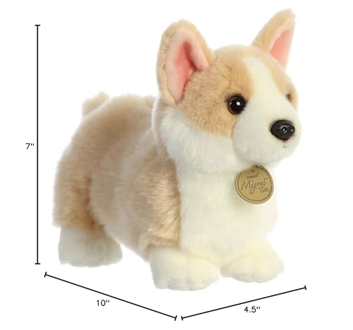 Aurora Miyoni Tots Pembroke Welsh Corgi Pup hang tag reveals species info for education.