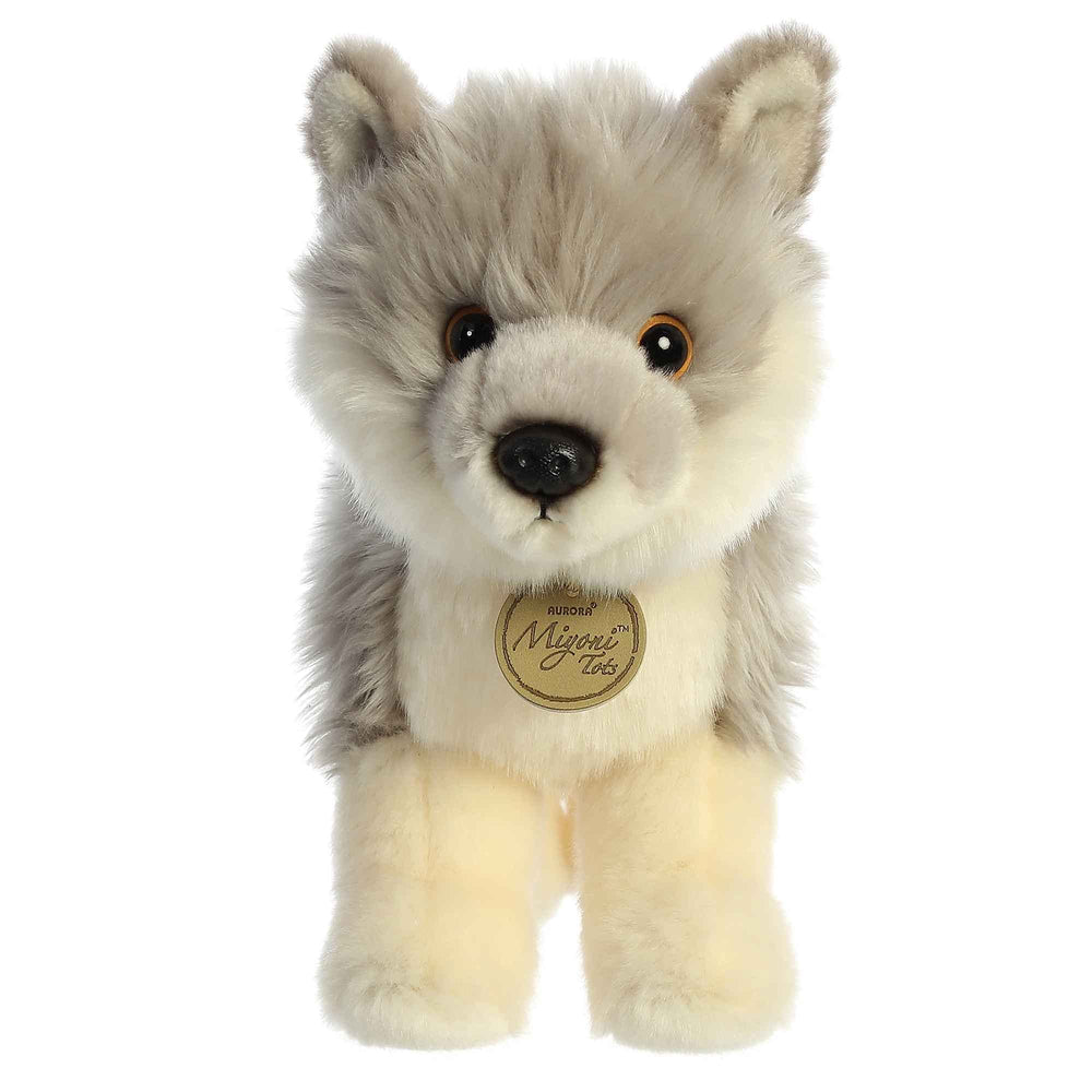 Aurora Miyoni Wolf Pup face close-up, hand-stitched features evoke lifelike charm.